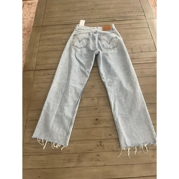 LEVI'S Raw Hem High Rise Loose Fit Straight Leg Dad Jeans - Size 24 - Picture 9 of 10